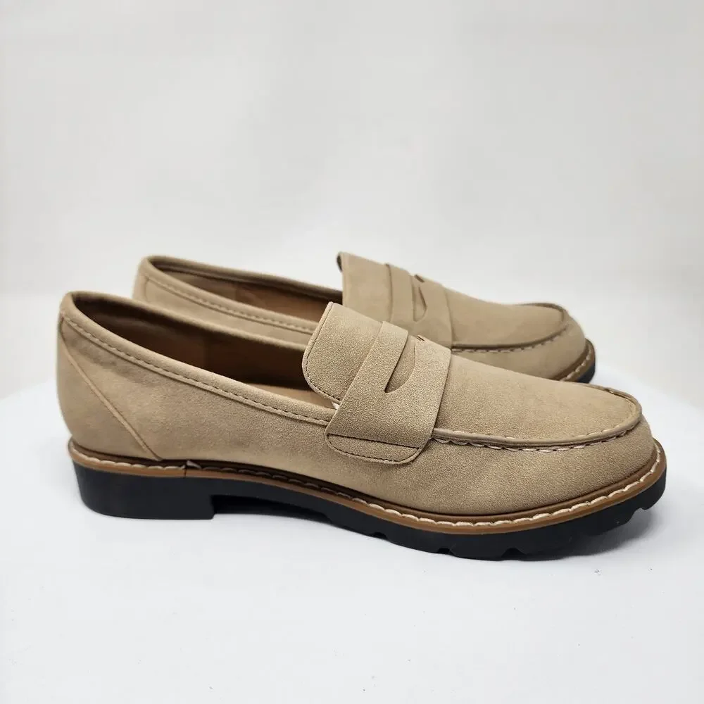 Taryn Rose Devanie Penny Loafer Women 10M Tan Sand Faux Suede/Nubuck TPR Outsole